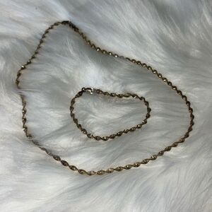 Vtg Sterling Silver Necklace Bracelet Set 925 SU Italy Twisted Chain Gold